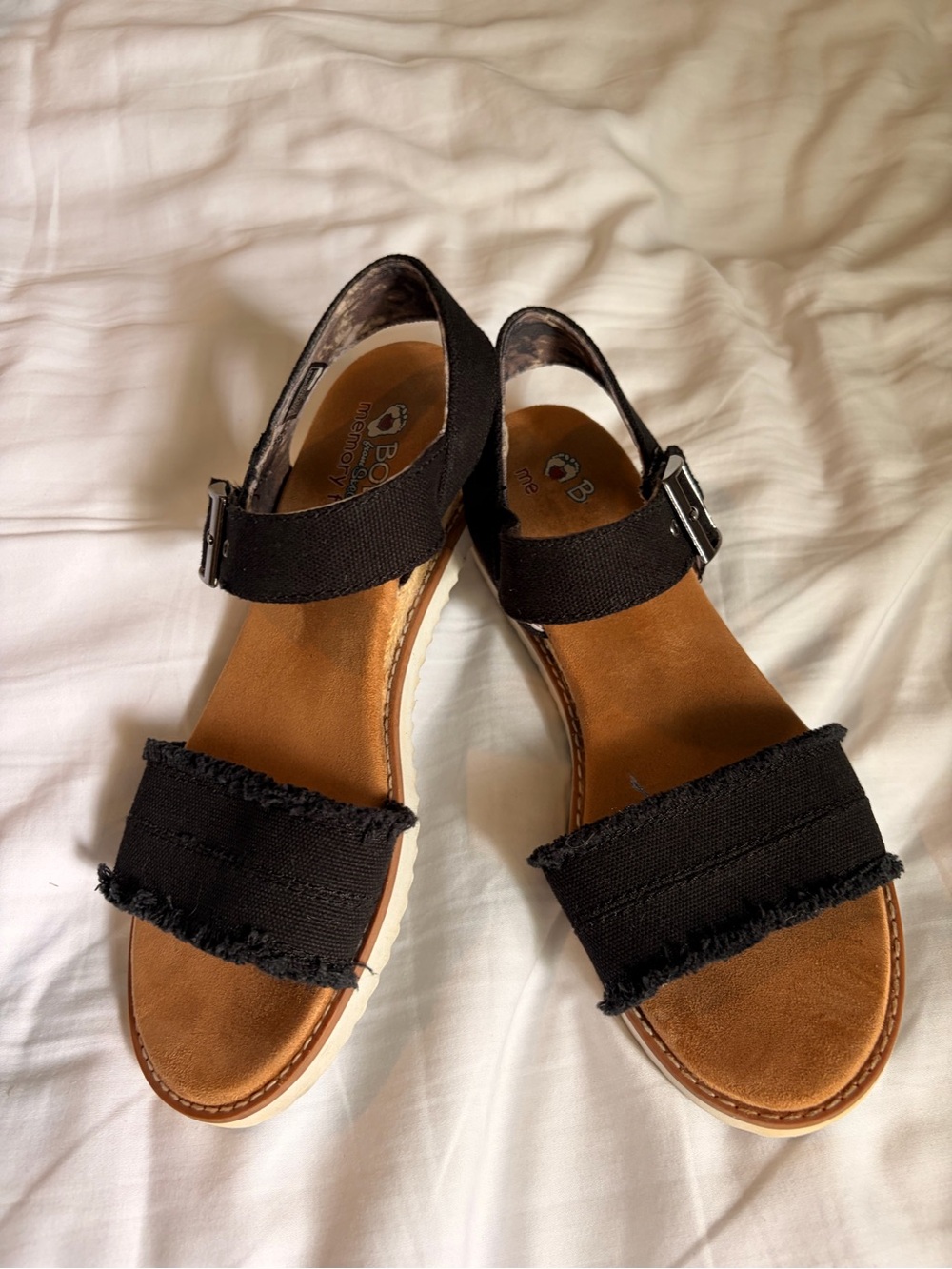 Bob’s Women’s Black Slingback Sandals with Frayed Straps